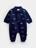 JoJo Maman Bébé Navy Blue Car Embroidered Polo Romper