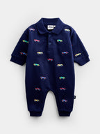 JoJo Maman Bébé Navy Blue Car Embroidered Polo Romper