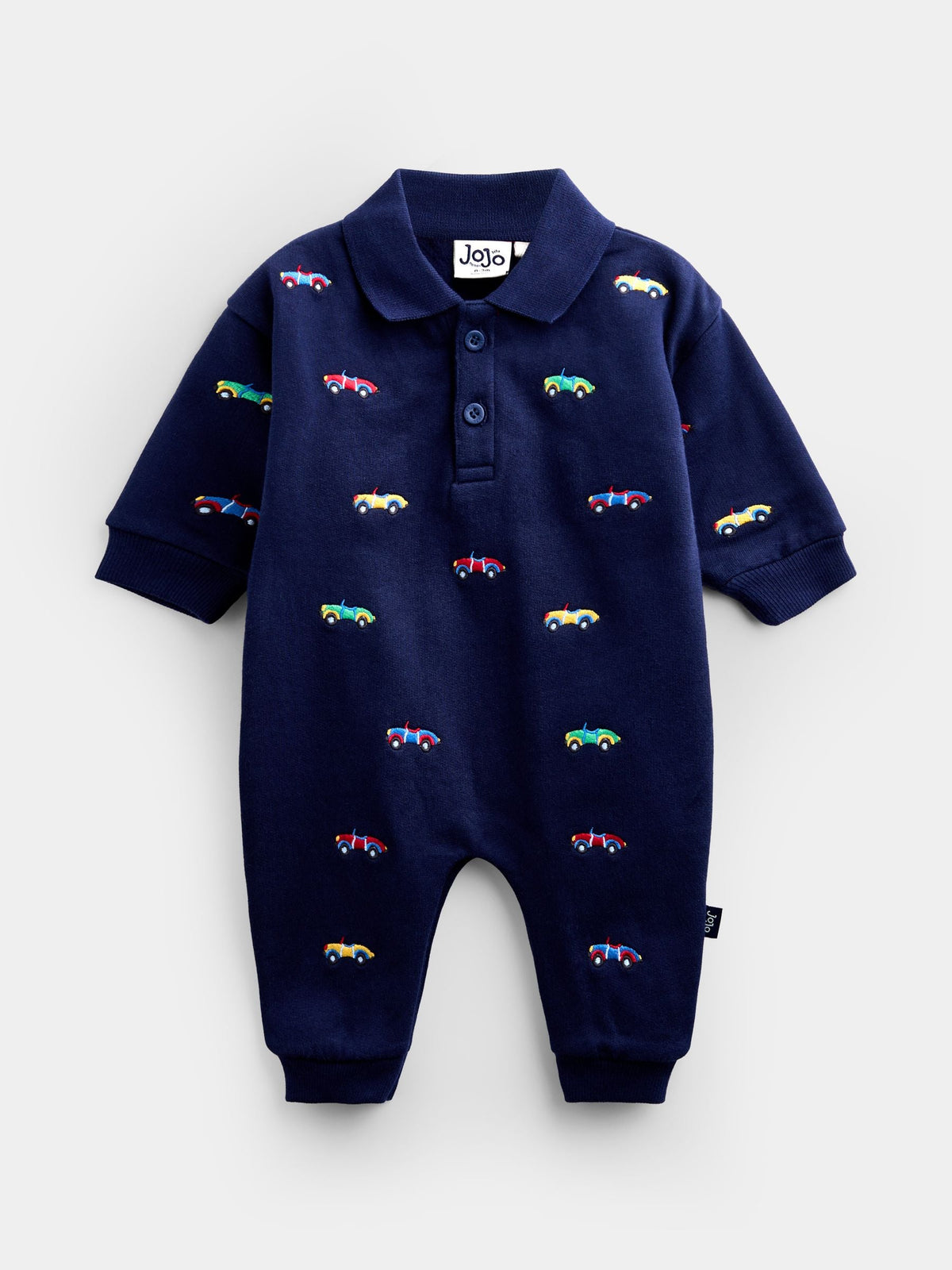 JoJo Maman Bébé Navy Blue Car Embroidered Polo Romper