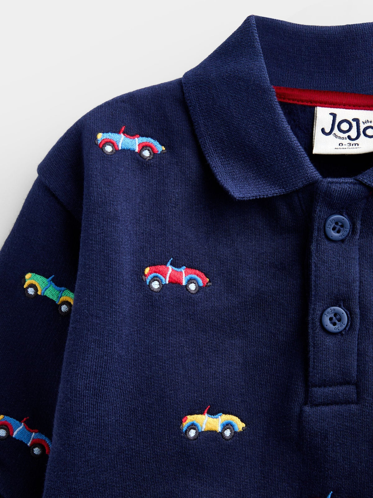 JoJo Maman Bébé Navy Blue Car Embroidered Polo Romper