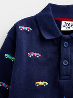 JoJo Maman Bébé Navy Blue Car Embroidered Polo Romper