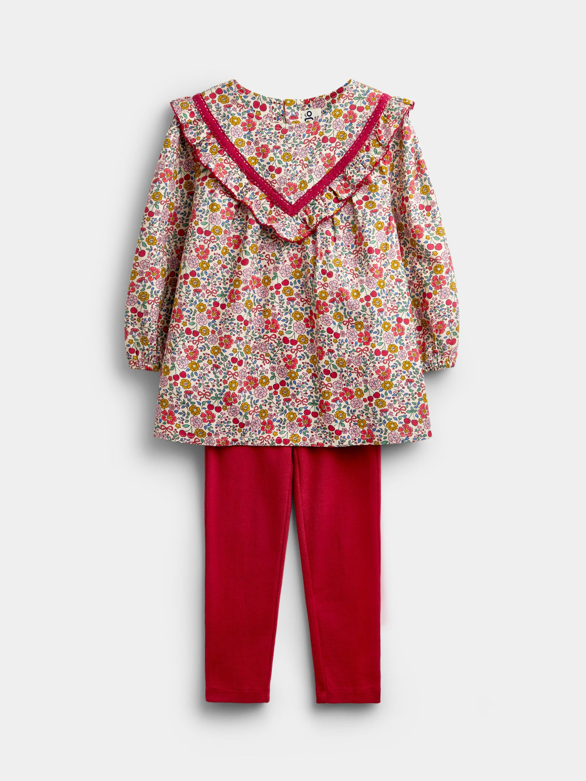 JoJo Maman Bébé Burgundy Red Floral Frill Top & Rib Legging Set