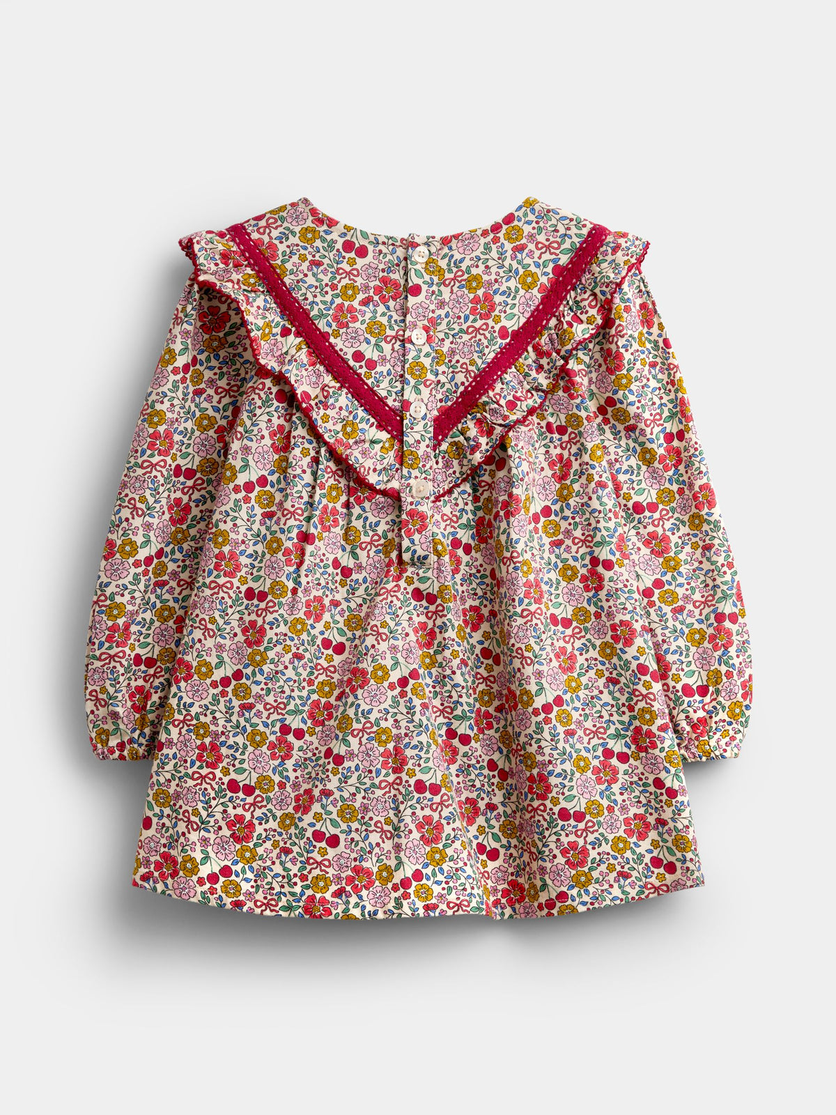 JoJo Maman Bébé Burgundy Red Floral Frill Top & Rib Legging Set