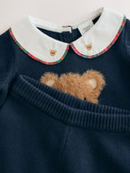 Navy Blue Bear Knitted Jumper and Leggings Baby Set (0mths-2yrs)