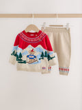 Neutral/Red Bear Ski Scene Baby Knitted Jumper and Leggings Set (0mths-2yrs)