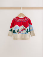 Neutral/Red Bear Ski Scene Baby Knitted Jumper and Leggings Set (0mths-2yrs)
