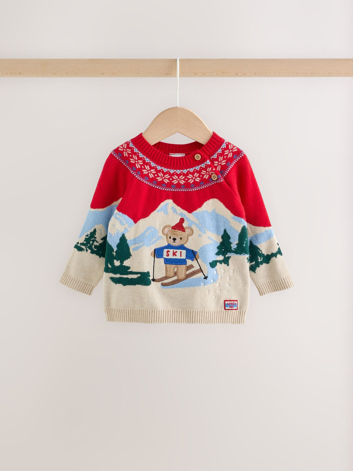 Neutral/Red Bear Ski Scene Baby Knitted Jumper and Leggings Set (0mths-2yrs)