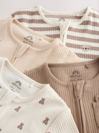 Neutral Brown Bear Two Way Zip Baby Sleepsuits 4 Pack (0mths-2yrs)