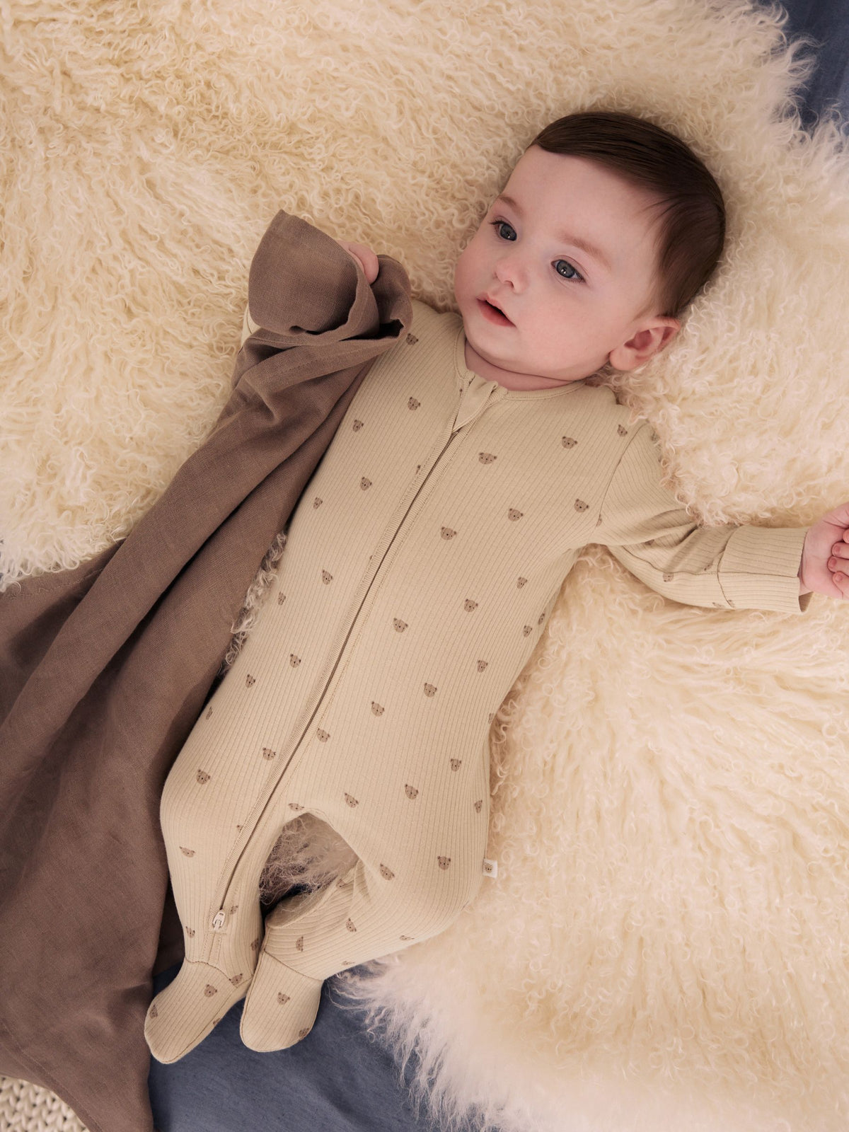 Neutral Brown Bear Two Way Zip Baby Sleepsuits 4 Pack (0mths-2yrs)
