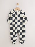 Grey Checkerboard Borg Two Way Zip Sleepsuit