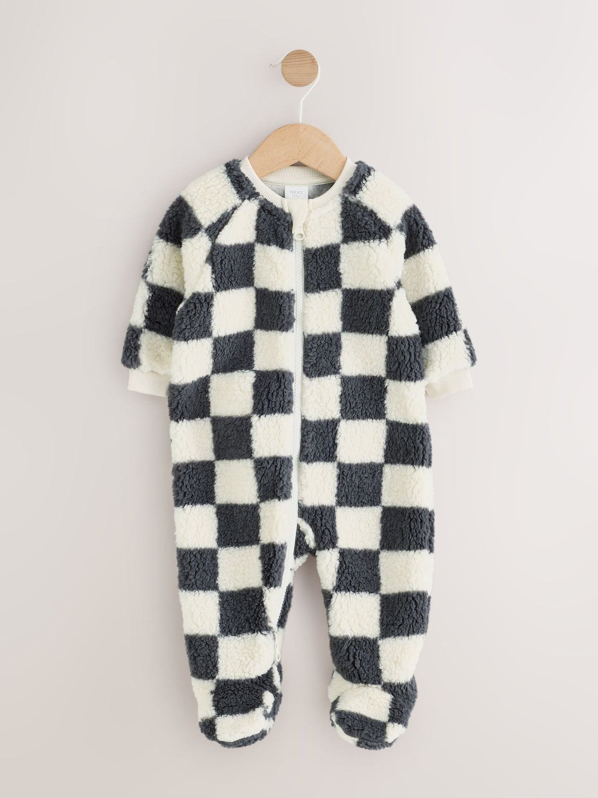 Grey Checkerboard Borg Two Way Zip Sleepsuit