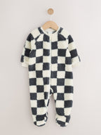 Grey Checkerboard Borg Two Way Zip Sleepsuit