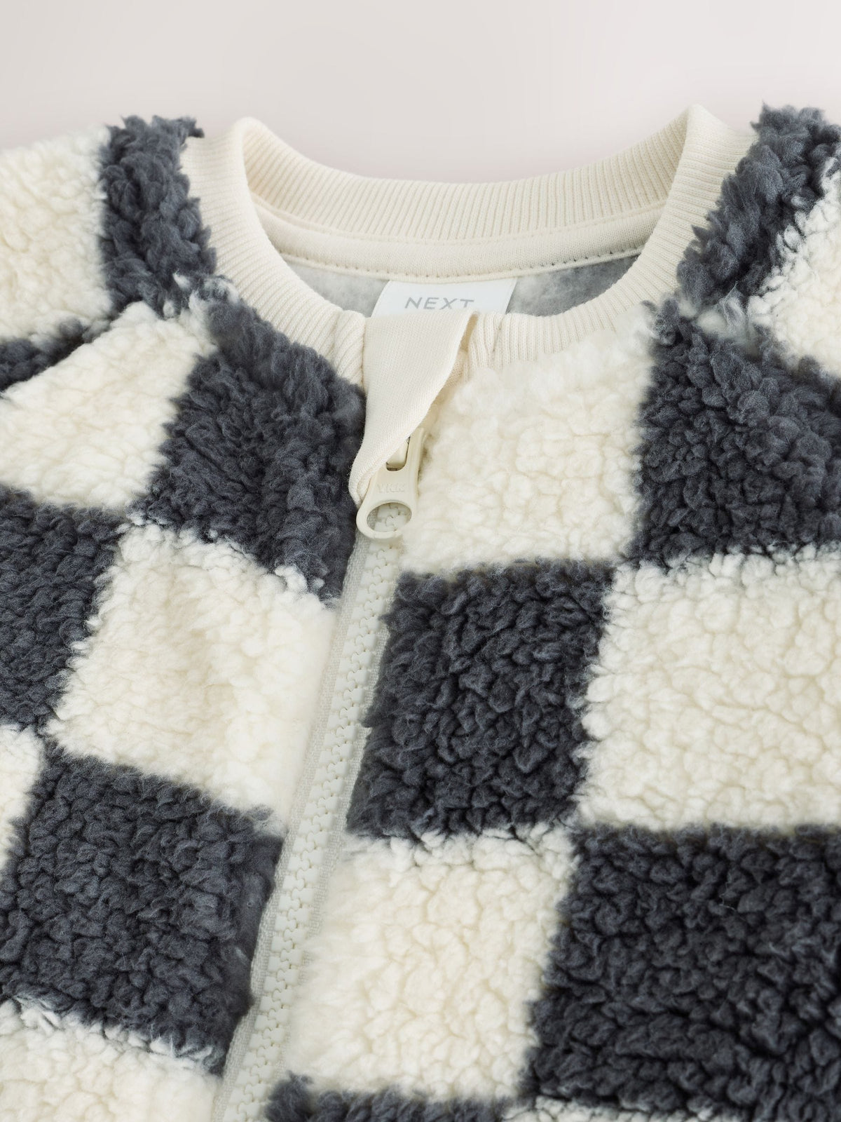 Grey Checkerboard Borg Two Way Zip Sleepsuit
