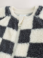 Grey Checkerboard Borg Two Way Zip Sleepsuit