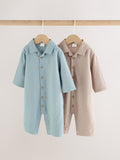 Blue/Neutral Long Sleeve Collared Baby Rompers 2 Pack