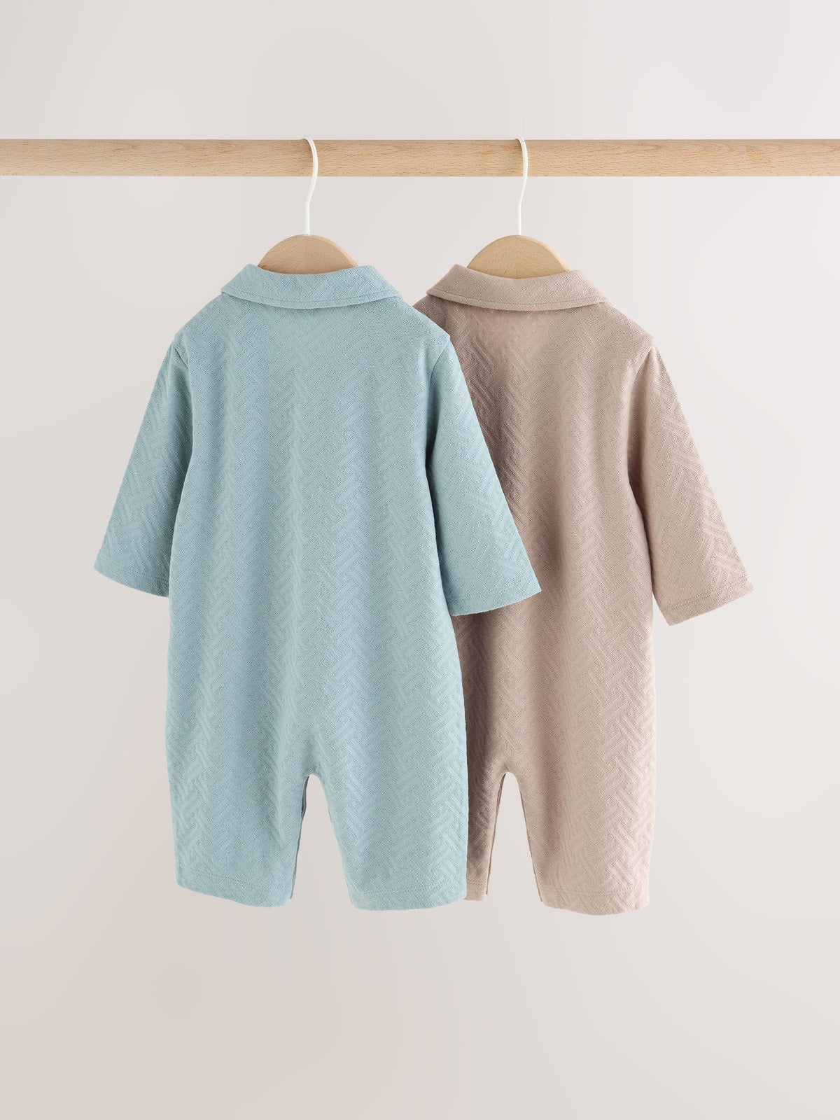 Blue/Neutral Long Sleeve Collared Baby Rompers 2 Pack