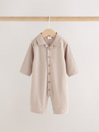 Blue/Neutral Long Sleeve Collared Baby Rompers 2 Pack