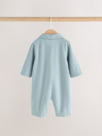 Blue/Neutral Long Sleeve Collared Baby Rompers 2 Pack
