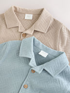 Blue/Neutral Long Sleeve Collared Baby Rompers 2 Pack
