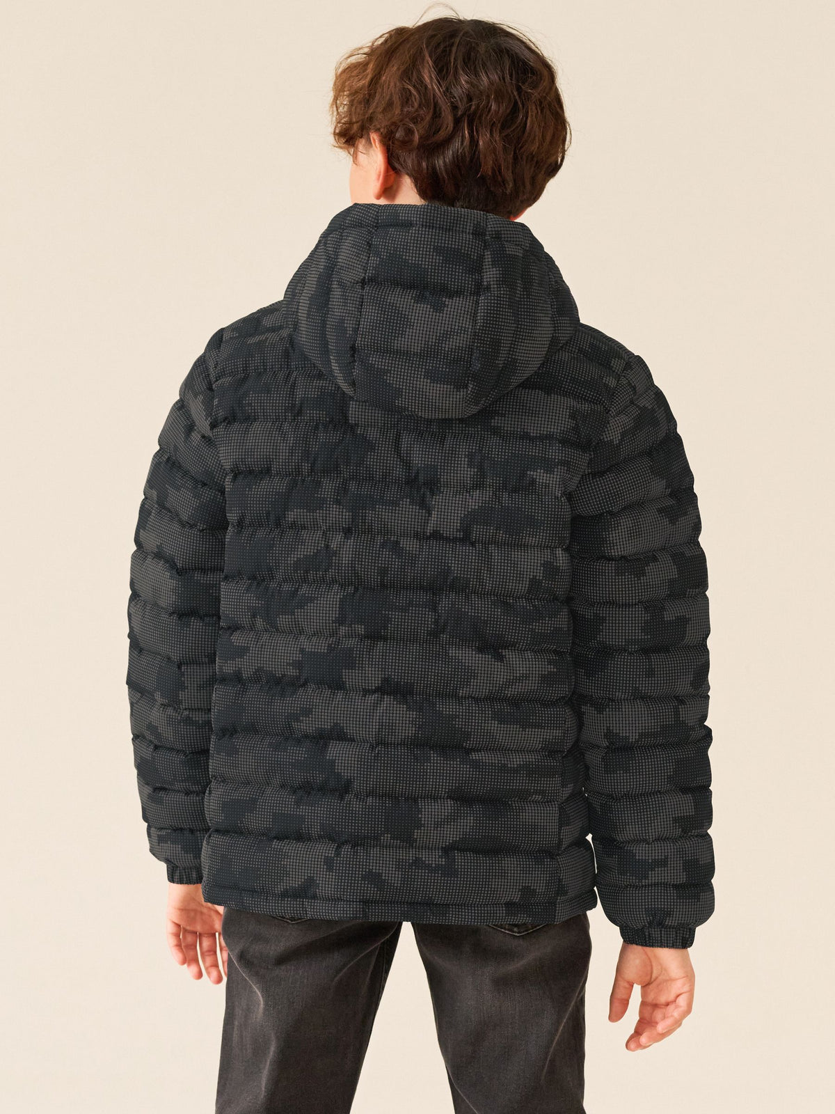Grey Reflective Quilted Midweight Hooded Jacket (3-17yrs)