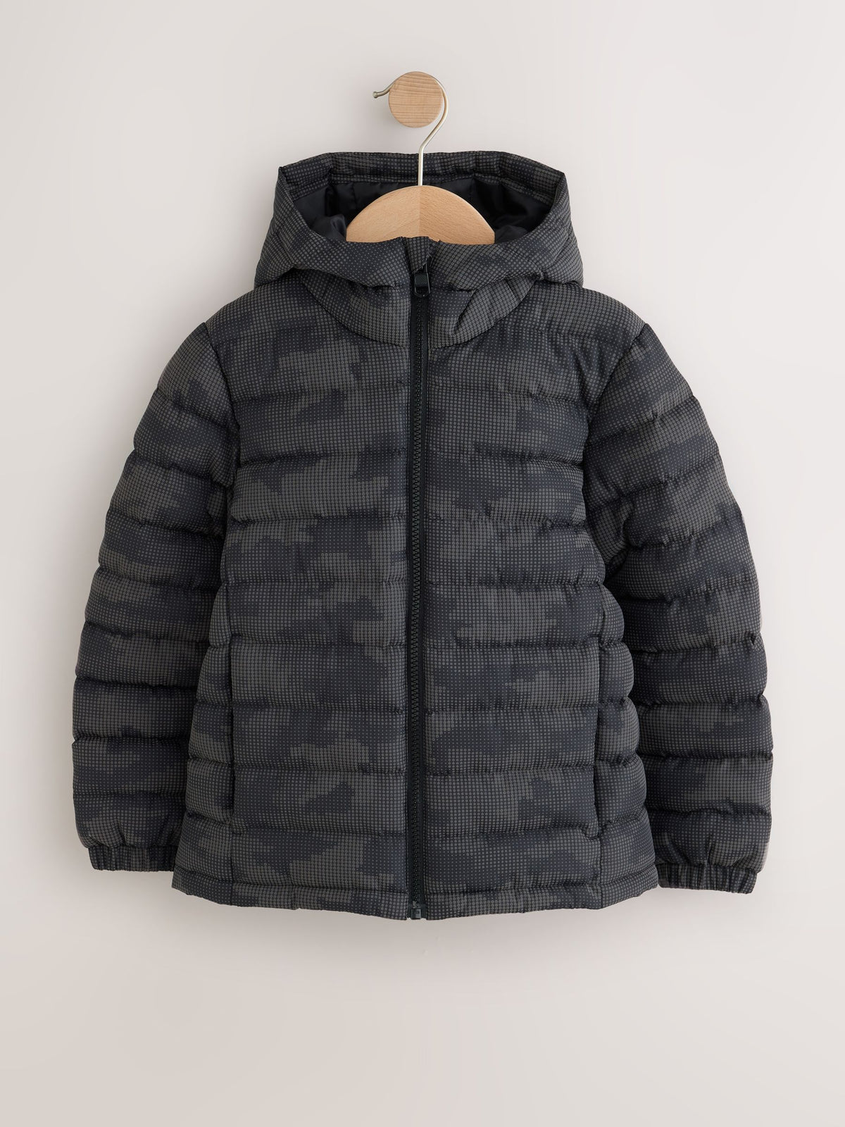 Grey Reflective Quilted Midweight Hooded Jacket (3-17yrs)