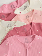 Pink Cherry Print 7 Pack Two Way Zip Baby Sleepsuits (0mths-3yrs)