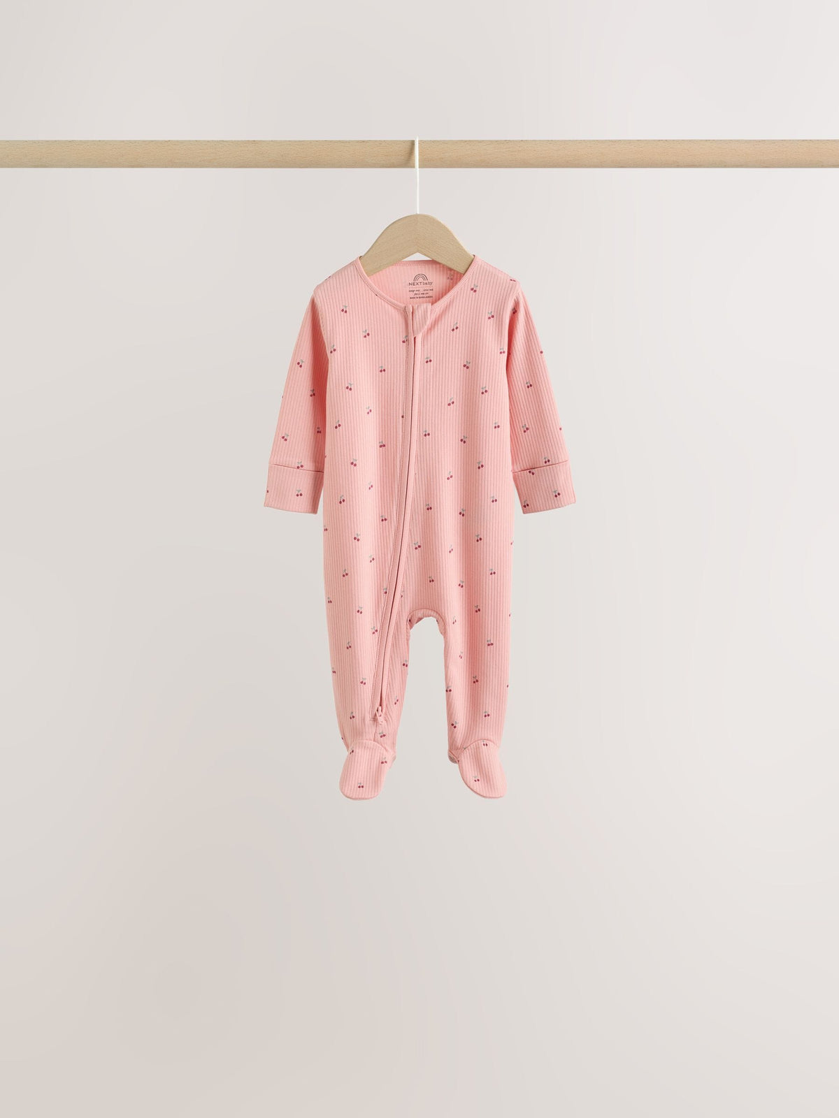 Pink Cherry Print 7 Pack Two Way Zip Baby Sleepsuits (0mths-3yrs)