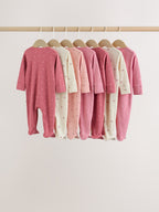 Pink Cherry Print 7 Pack Two Way Zip Baby Sleepsuits (0mths-3yrs)