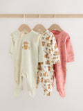 Pink/Green Hamish Two Way Zip Baby Sleepsuits 3 Pack (0-3yrs)