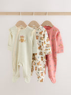 Pink/Green Hamish Two Way Zip Baby Sleepsuits 3 Pack (0-3yrs)