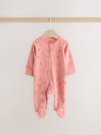 Pink/Green Hamish Two Way Zip Baby Sleepsuits 3 Pack (0-3yrs)