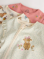 Pink/Green Hamish Two Way Zip Baby Sleepsuits 3 Pack (0-3yrs)
