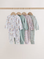 Lilac/Sage Fairy Mouse Two Way Zip Baby Sleepsuits 4 Pack (0mths-3yrs)