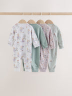 Lilac/Sage Fairy Mouse Two Way Zip Baby Sleepsuits 4 Pack (0mths-3yrs)