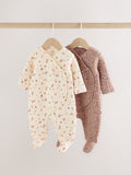 Brown Ditsy Floral Quilted Wrap Baby Sleepsuits 2 Pack