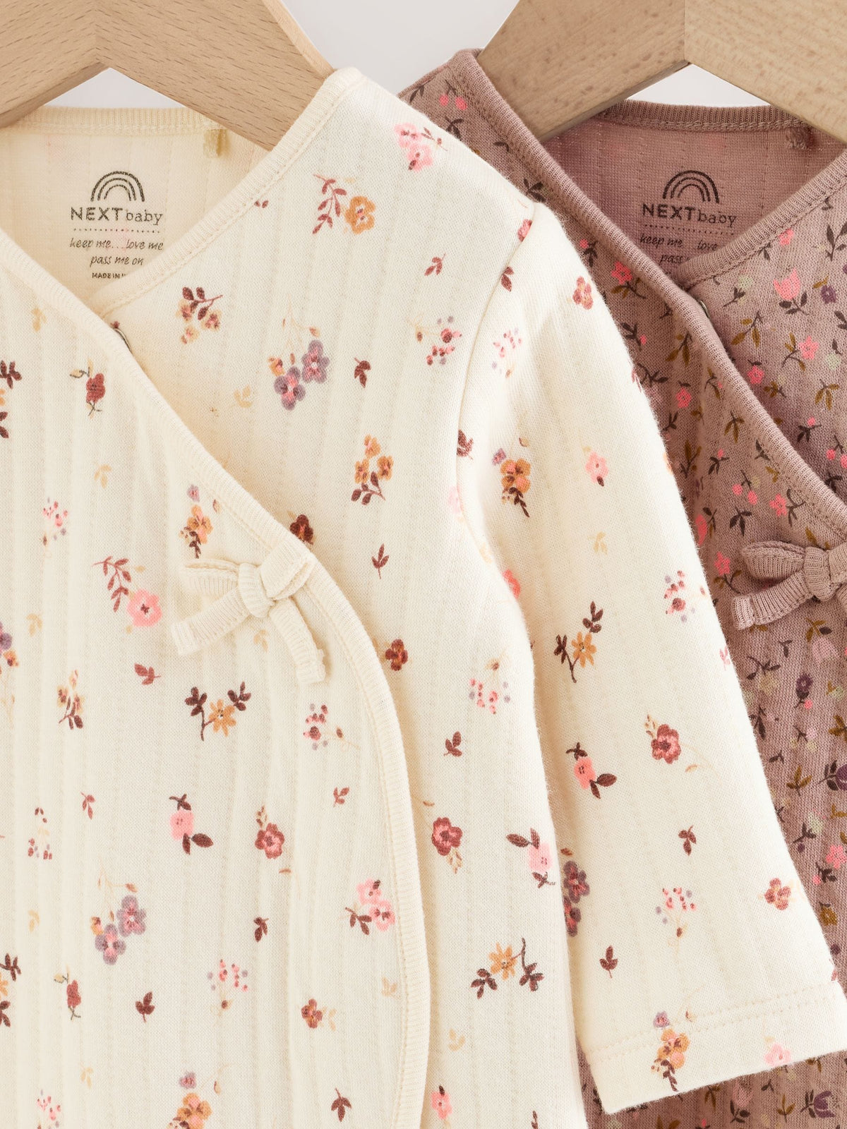 Brown Ditsy Floral Quilted Wrap Baby Sleepsuits 2 Pack