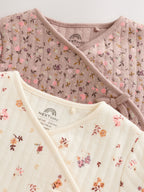 Brown Ditsy Floral Quilted Wrap Baby Sleepsuits 2 Pack