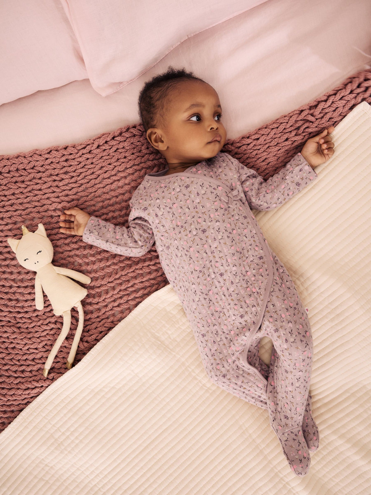 Brown Ditsy Floral Quilted Wrap Baby Sleepsuits 2 Pack