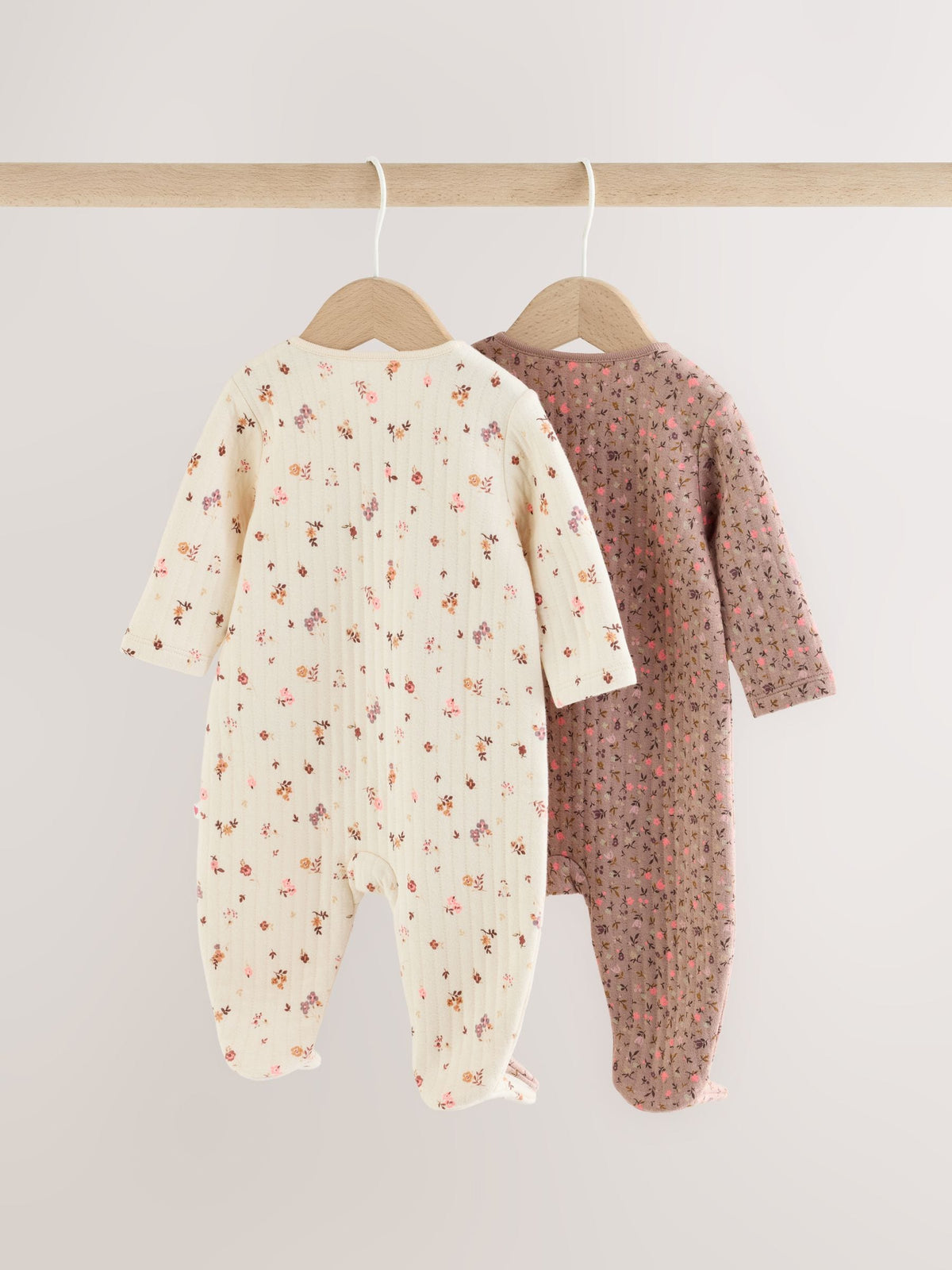 Brown Ditsy Floral Quilted Wrap Baby Sleepsuits 2 Pack