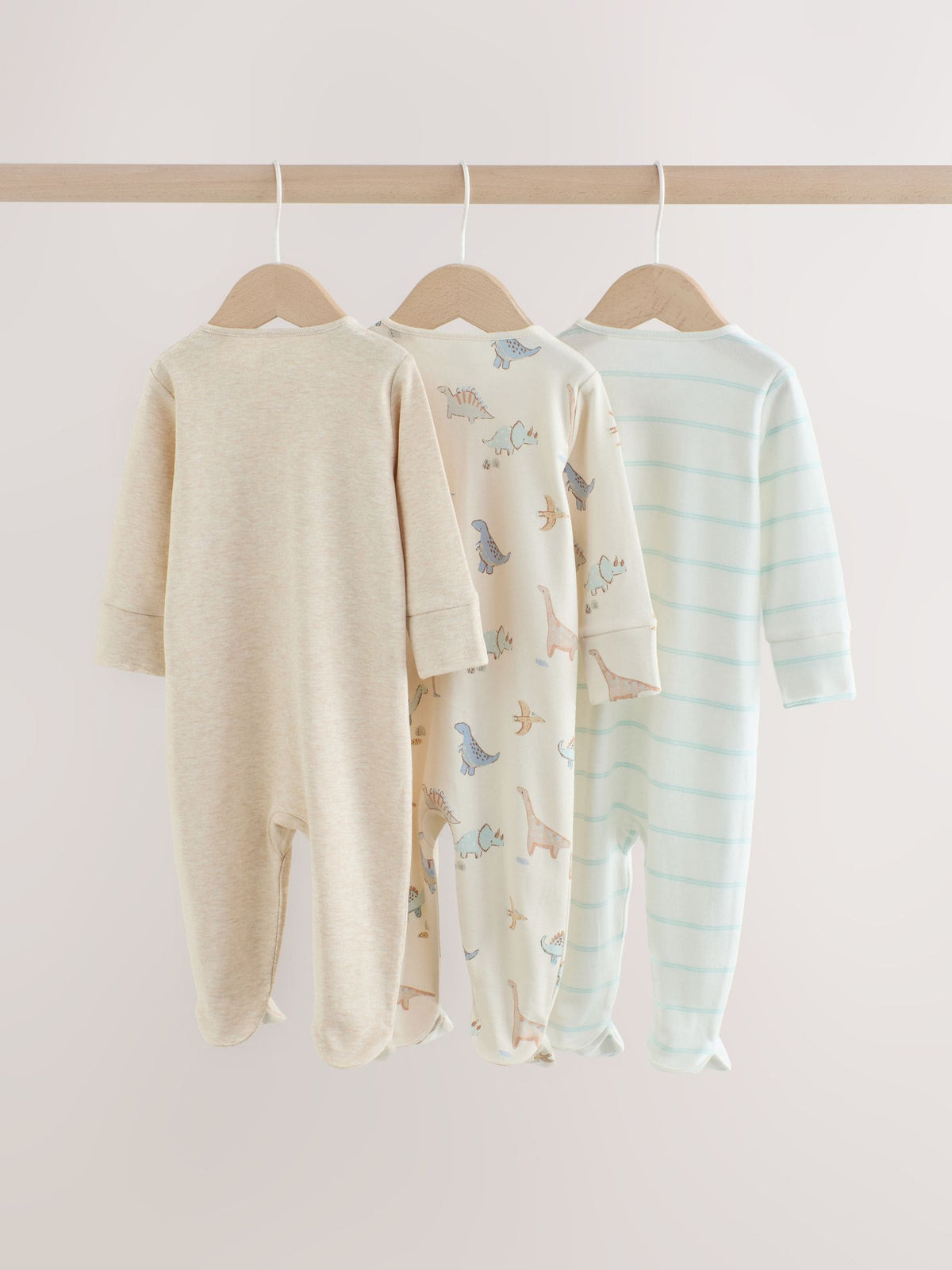 Neutral Dinosaur Baby Sleepsuits 3 Pack (0-2yrs)