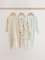 Neutral Dinosaur Baby Sleepsuits 3 Pack (0-2yrs)