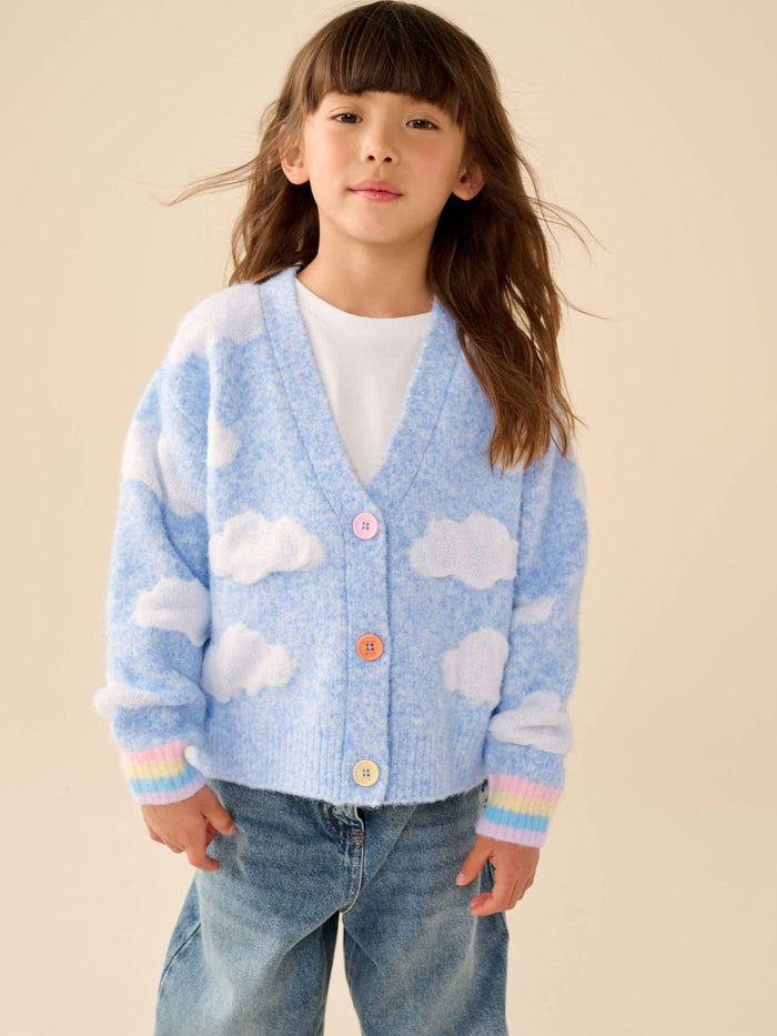 Little Bird Blue Bubble Cloud Button Through Knitted Cardigan