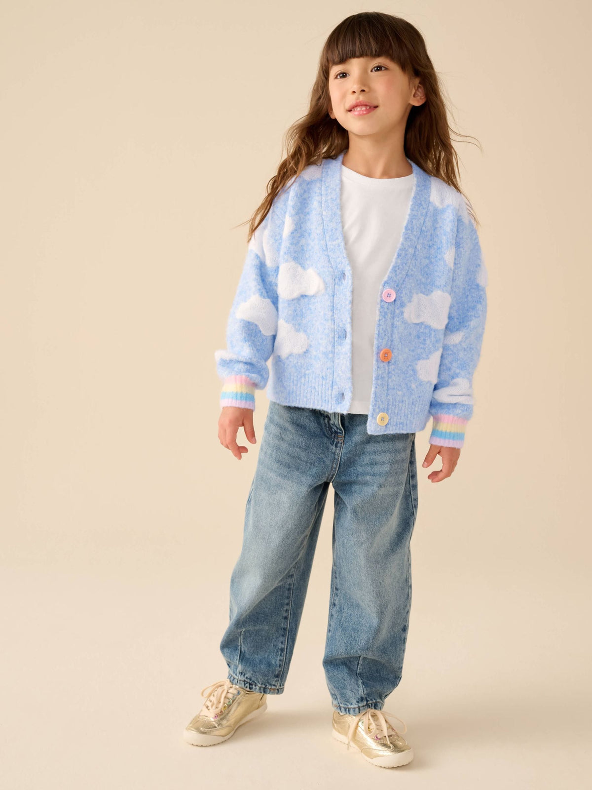 Little Bird Blue Bubble Cloud Button Through Knitted Cardigan