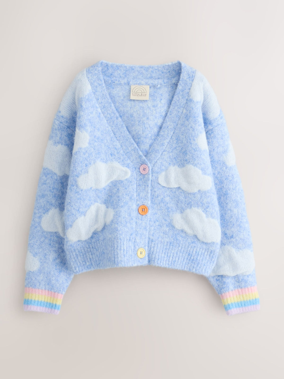 Little Bird Blue Bubble Cloud Button Through Knitted Cardigan
