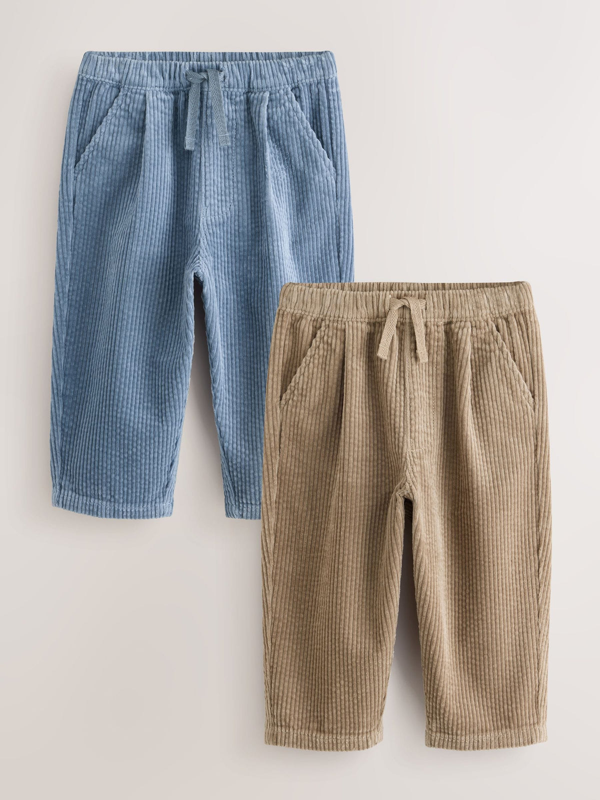 Blue/Stone Wide Fit Textured Corduroy Trousers 2 Pack (3mths-7yrs)
