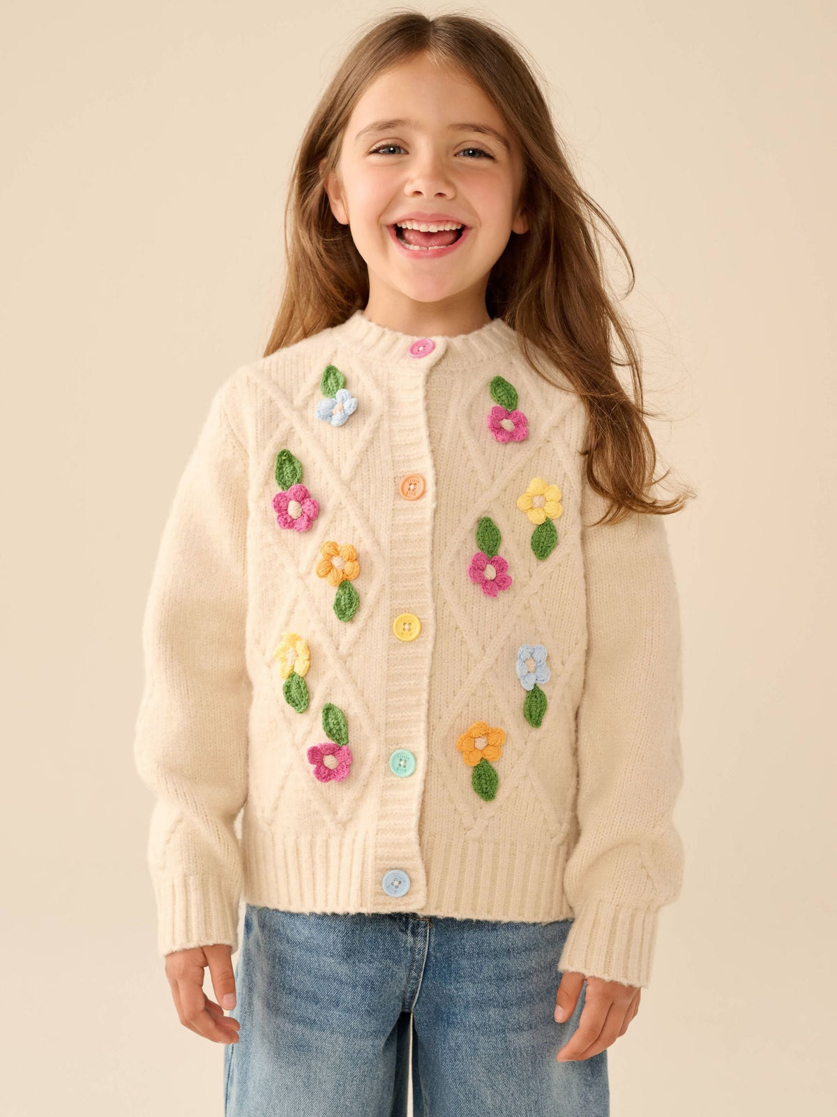 Little Bird 3D Hand Crocheted Rainbow Floral Cardigan
