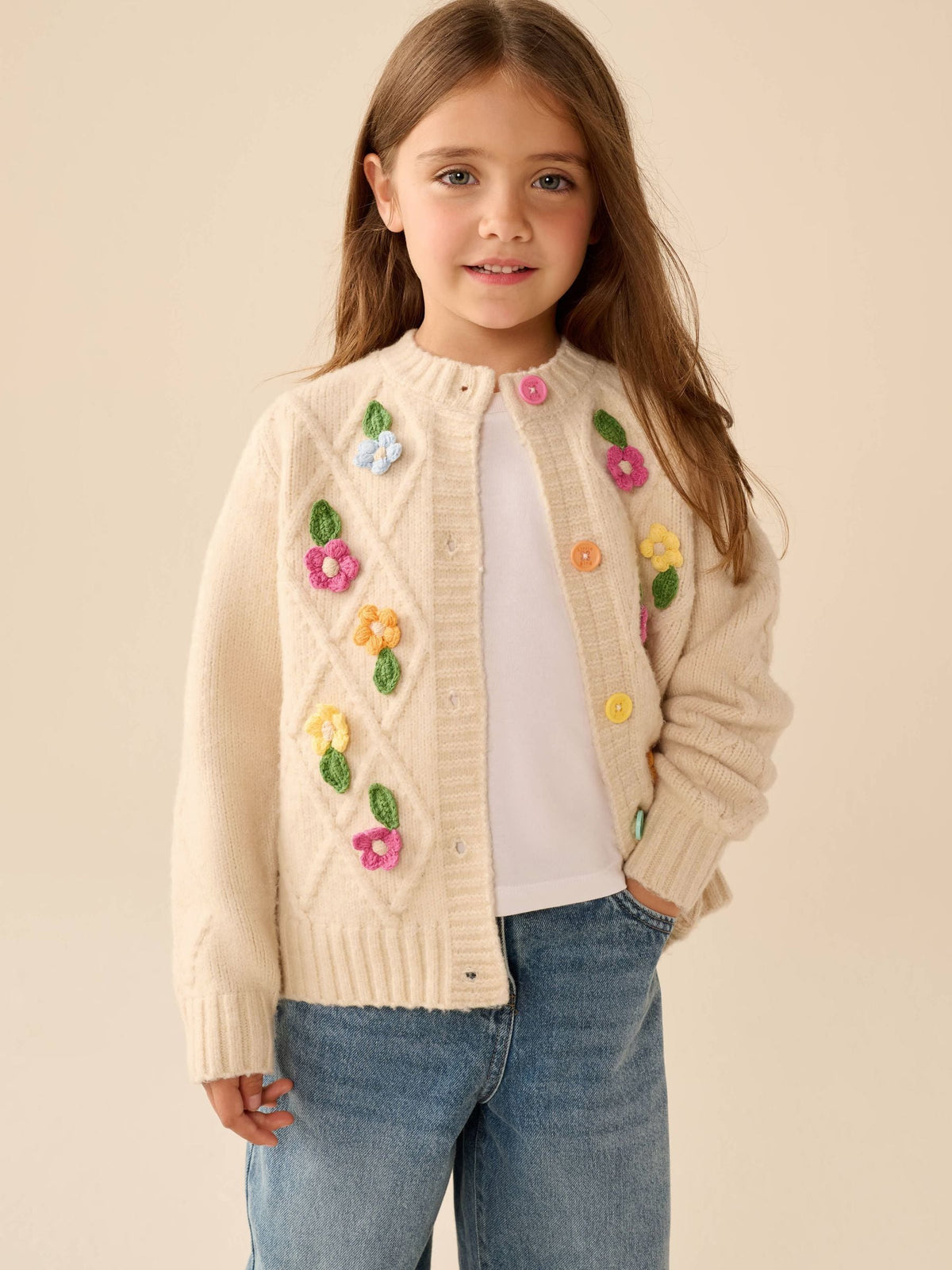 Little Bird 3D Hand Crocheted Rainbow Floral Cardigan