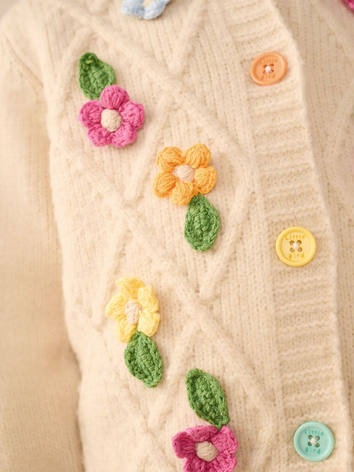 Little Bird 3D Hand Crocheted Rainbow Floral Cardigan