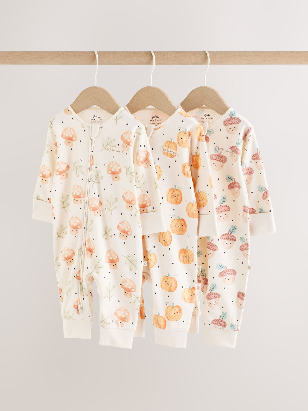 Neutral 3 Pack Two Way Zip Baby Sleepsuit (0mths-3yrs)