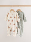 Sage Green Microfleece Two Way Zip Baby Sleepsuits 2 Pack